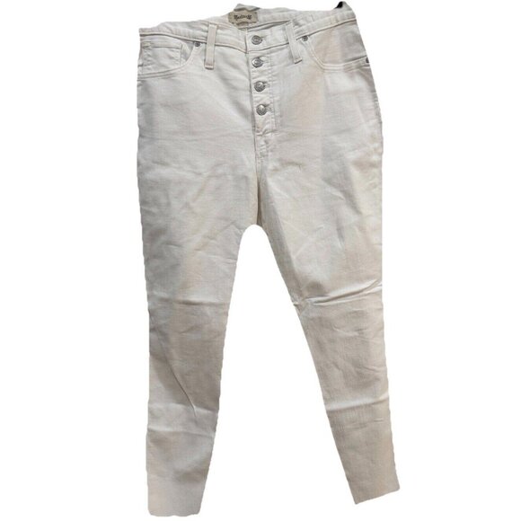 Madewell Jeans Womens Sz 31 10" High Rise Skinny Crop White Button Fly Mom Denim - Picture 1 of 10